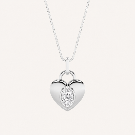 1CT Oval Cut Lab Grown Diamond Heart Pendant Necklace