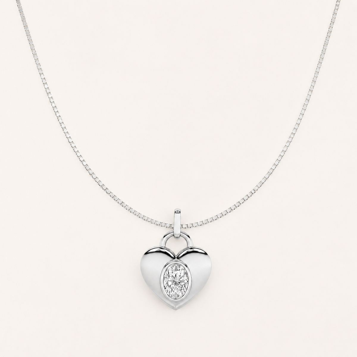 1CT Oval Cut Lab Grown Diamond Heart Pendant Necklace