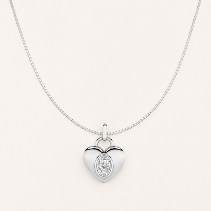 1CT Oval Cut Lab Grown Diamond Heart Pendant Necklace
