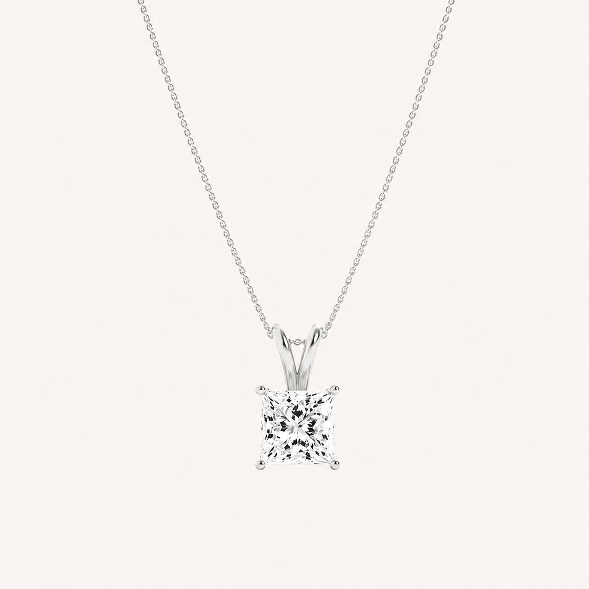 1CT Princess Cut Lab Grown Diamond Split Bale Oendant Necklace