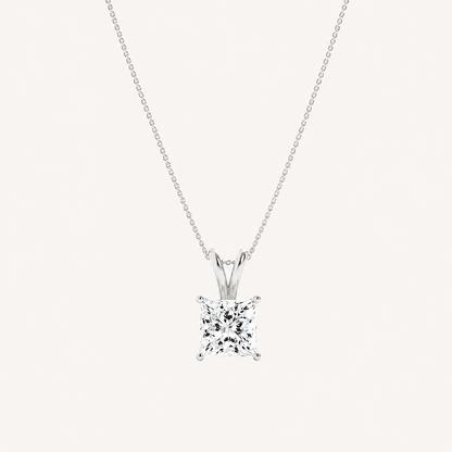 1CT Princess Cut Lab Grown Diamond Split Bale Oendant Necklace
