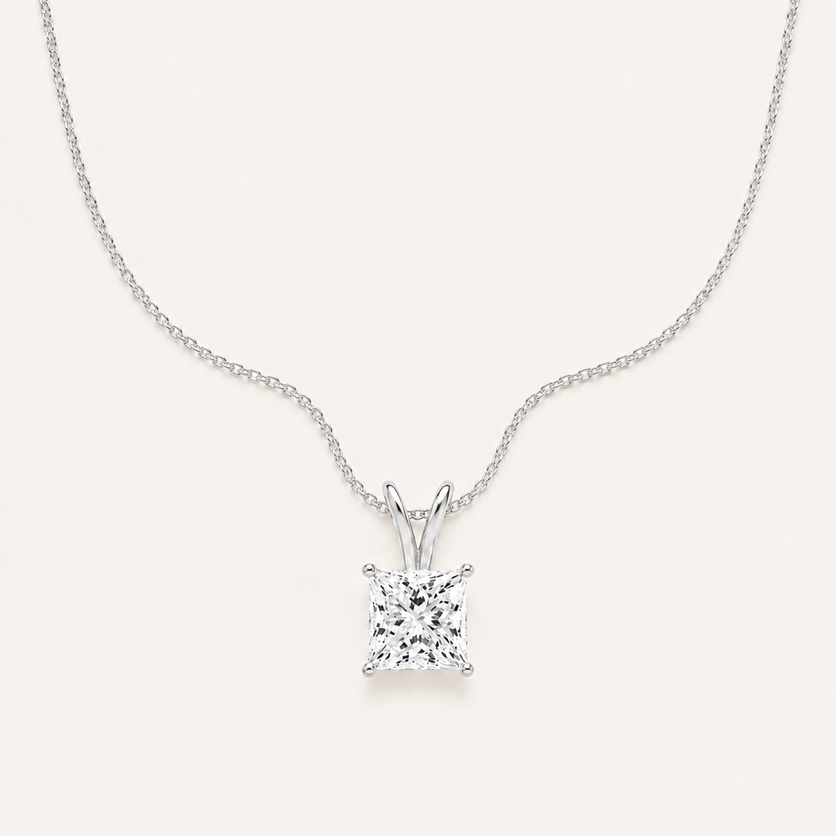 1CT Princess Cut Lab Grown Diamond Split Bale Oendant Necklace