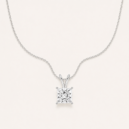 1CT Princess Cut Lab Grown Diamond Split Bale Oendant Necklace
