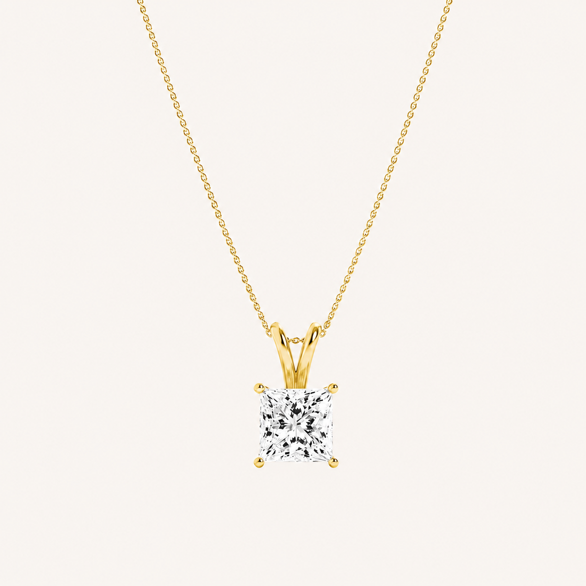 1CT Princess Cut Lab Grown Diamond Split Bale Oendant Necklace