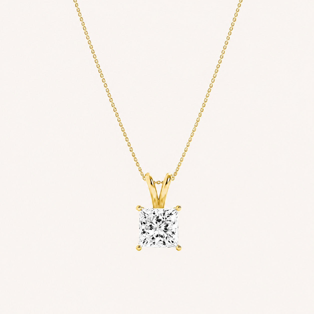 1CT Princess Cut Lab Grown Diamond Split Bale Oendant Necklace
