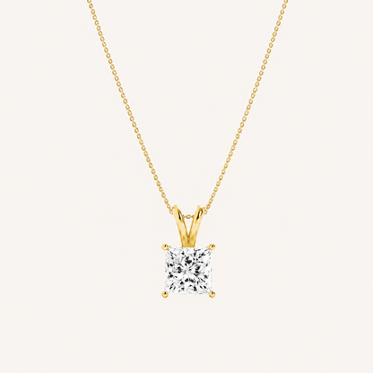 1CT Princess Cut Lab Grown Diamond Split Bale Oendant Necklace