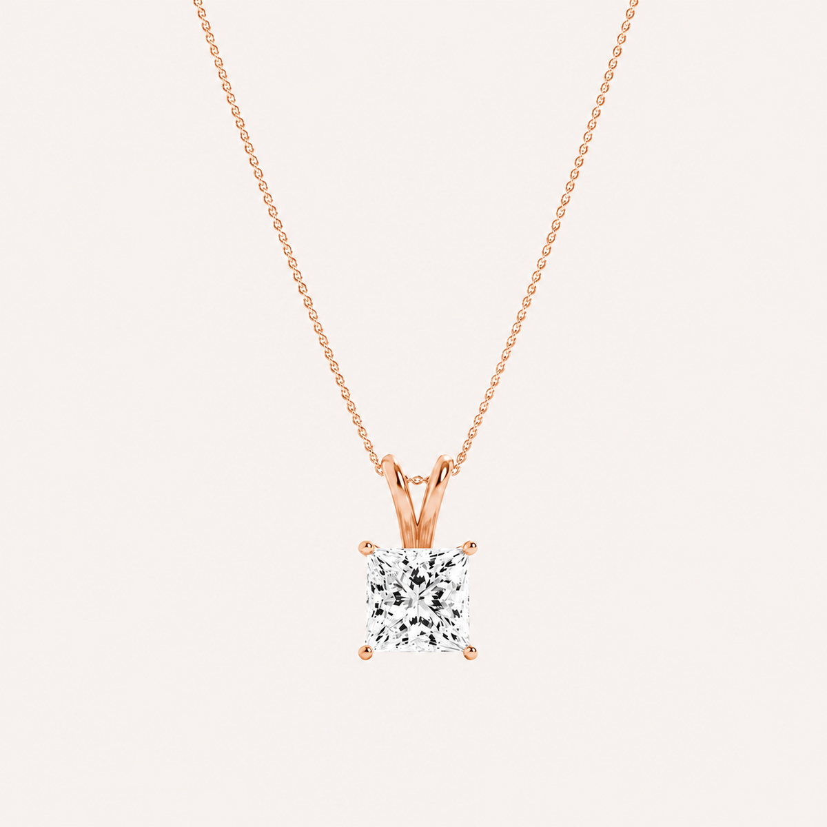 1CT Princess Cut Lab Grown Diamond Split Bale Oendant Necklace