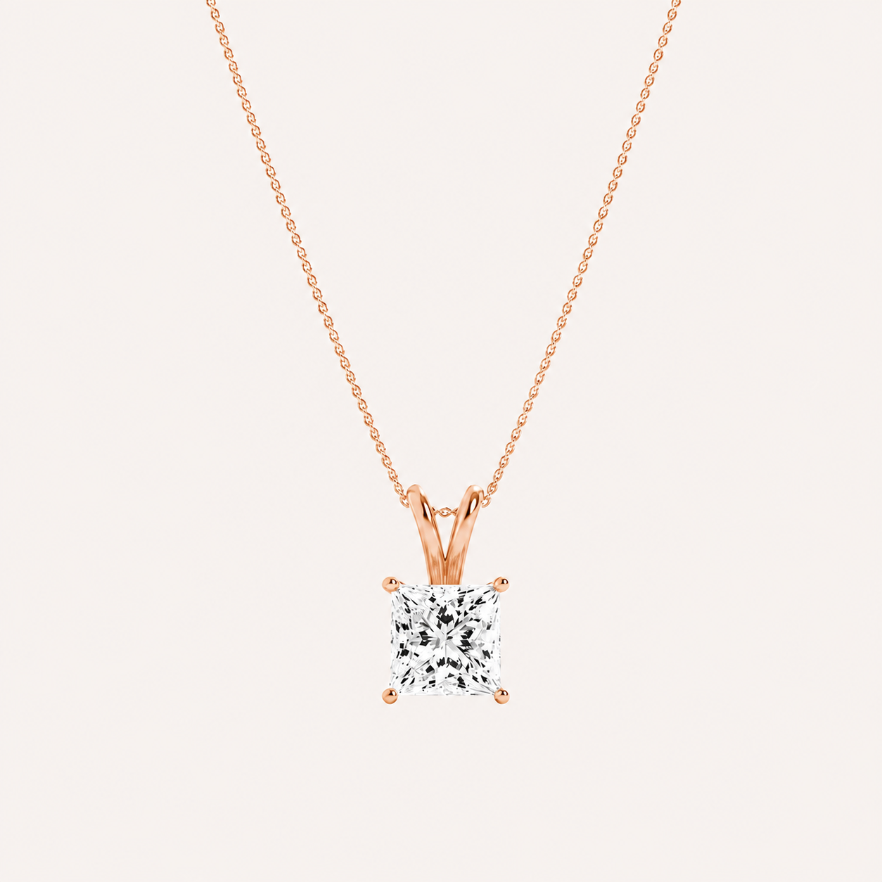 1CT Princess Cut Lab Grown Diamond Split Bale Oendant Necklace