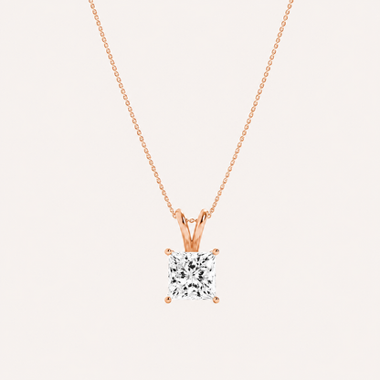 1CT Princess Cut Lab Grown Diamond Split Bale Oendant Necklace