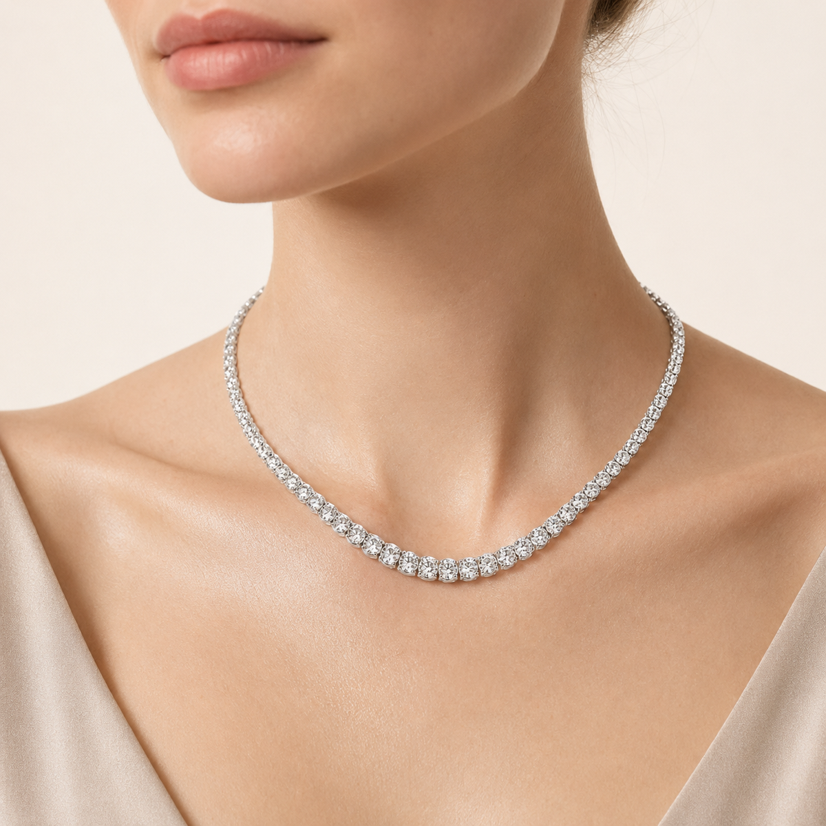 7CT Round Cut Lab Grown Diamond Graduating Half Riviera Tennis Necklace