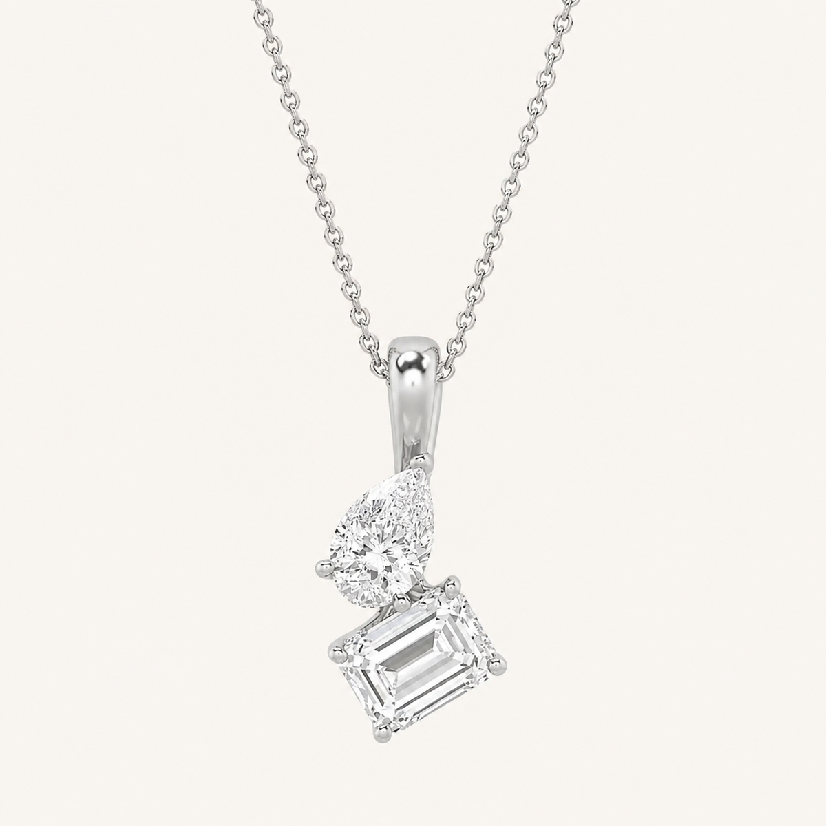 3CT Emerald And Pear Cut Lab Grown Diamond Toi et Moi Pendant Necklace