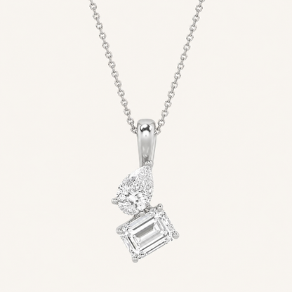 3CT Emerald And Pear Cut Lab Grown Diamond Toi et Moi Pendant Necklace