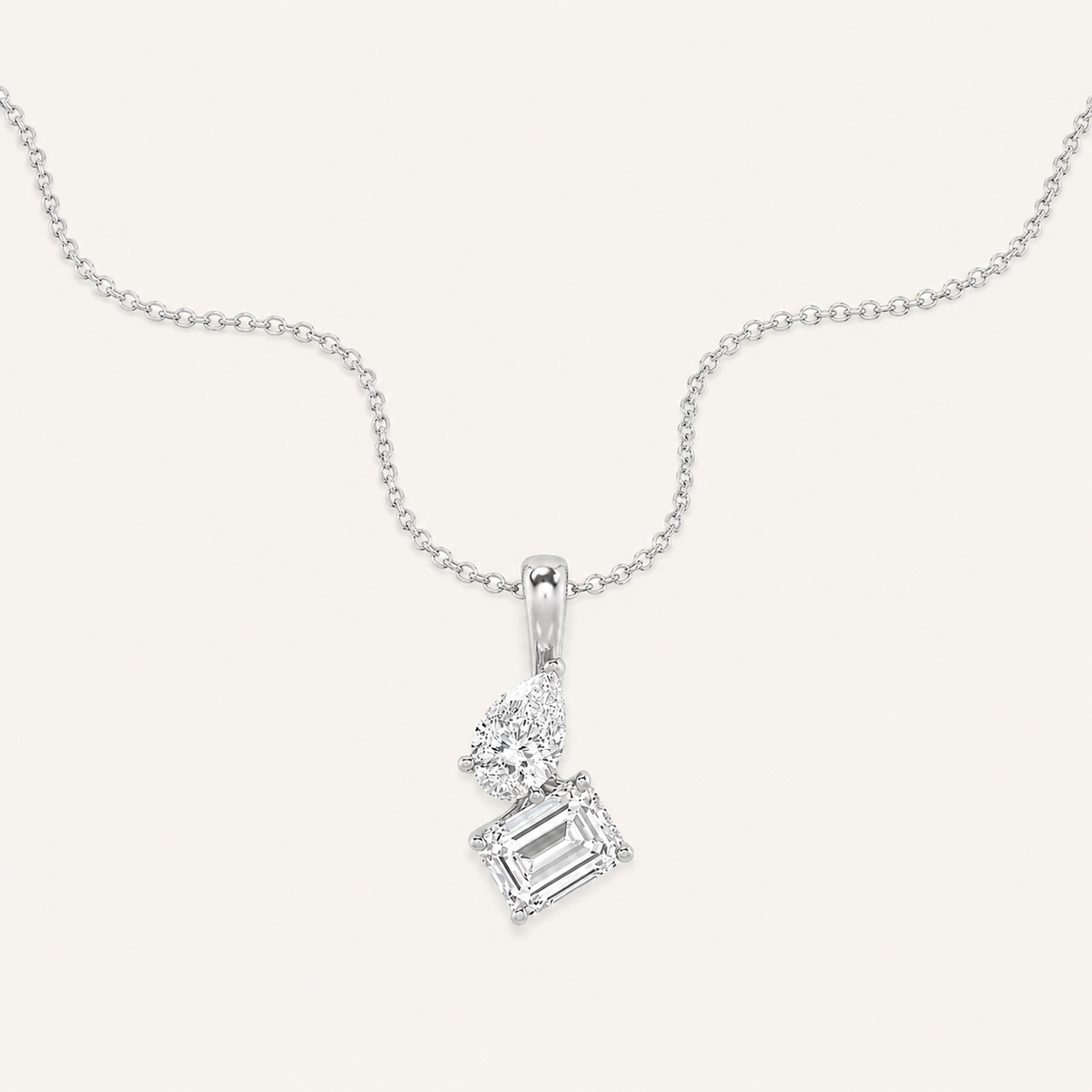3CT Emerald And Pear Cut Lab Grown Diamond Toi et Moi Pendant Necklace
