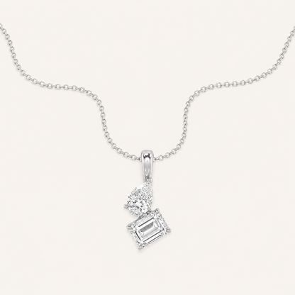 3CT Emerald And Pear Cut Lab Grown Diamond Toi et Moi Pendant Necklace