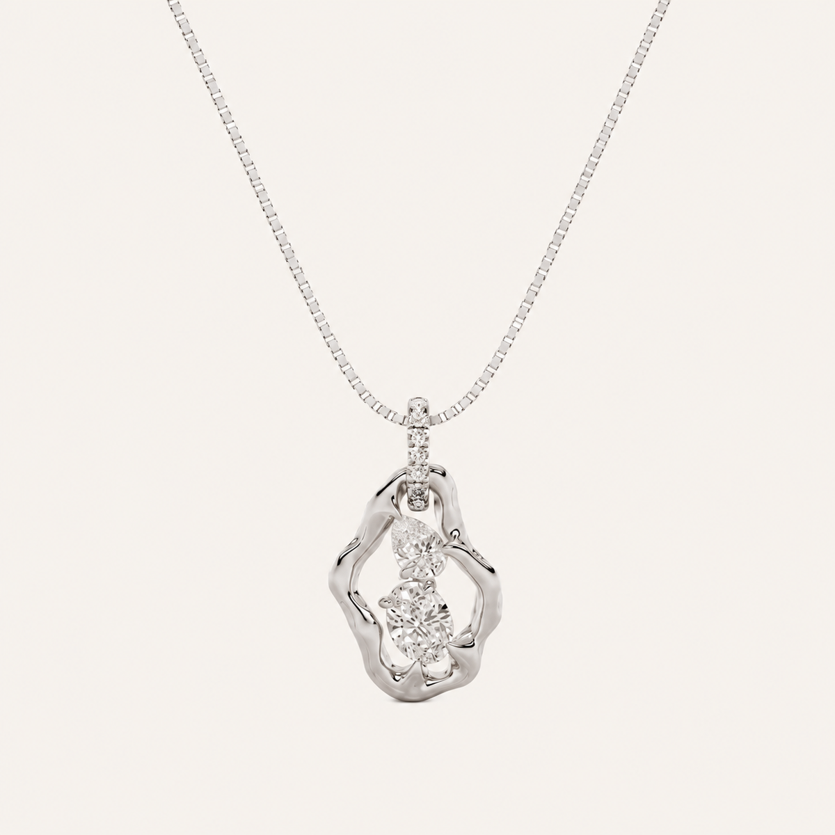1CT Oval and Pear Cut Lab Grown Diamond Organic Design Pendant Necklace