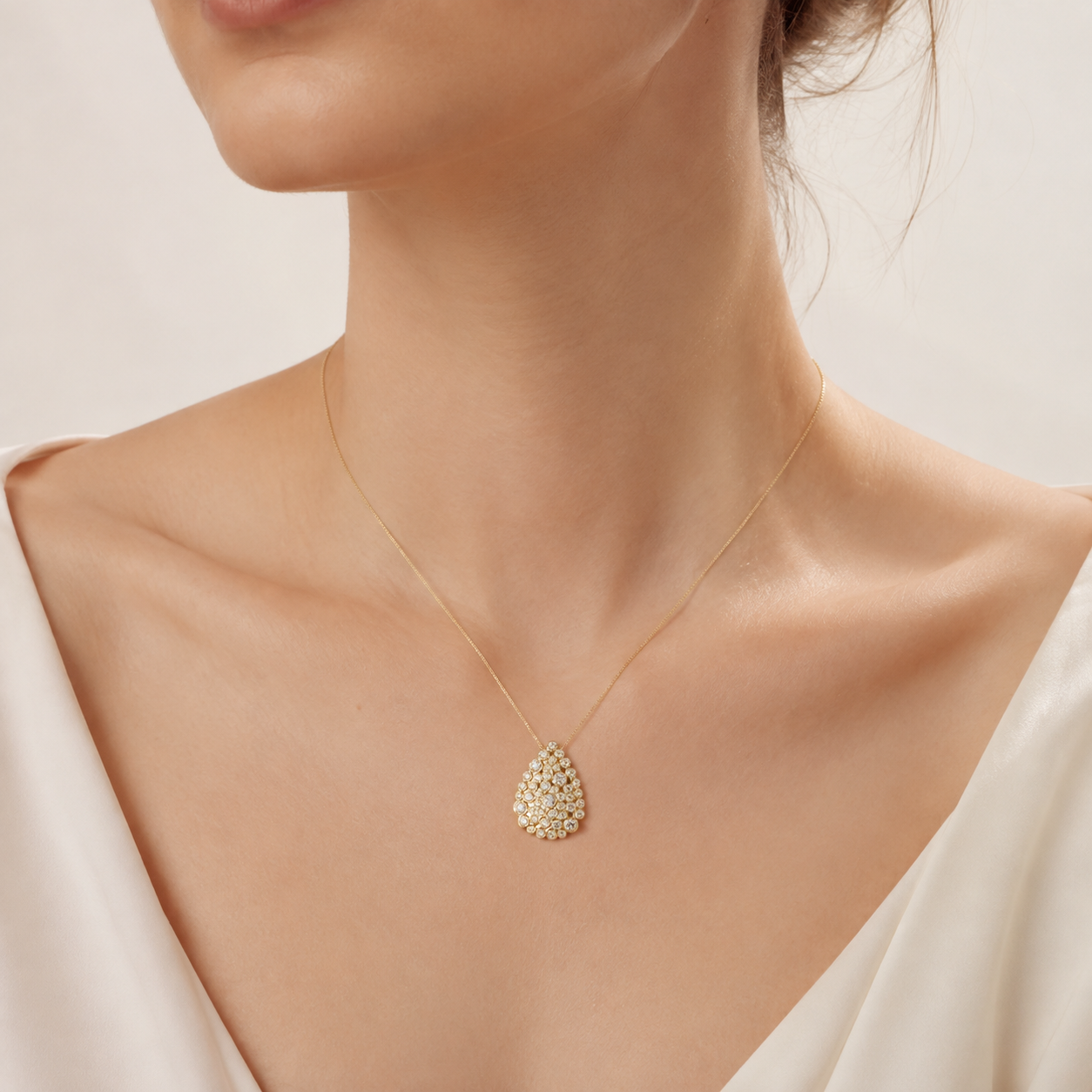 2.5CT Round Cut Lab Grown Diamond Bezel set Bubble Pendant Necklace