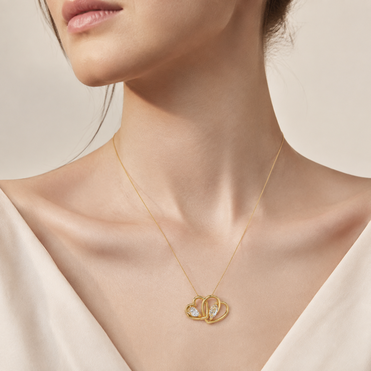 2CT Marquise and Pear Cut Lab Grown Diamond Heart Shaped Pendant Necklace