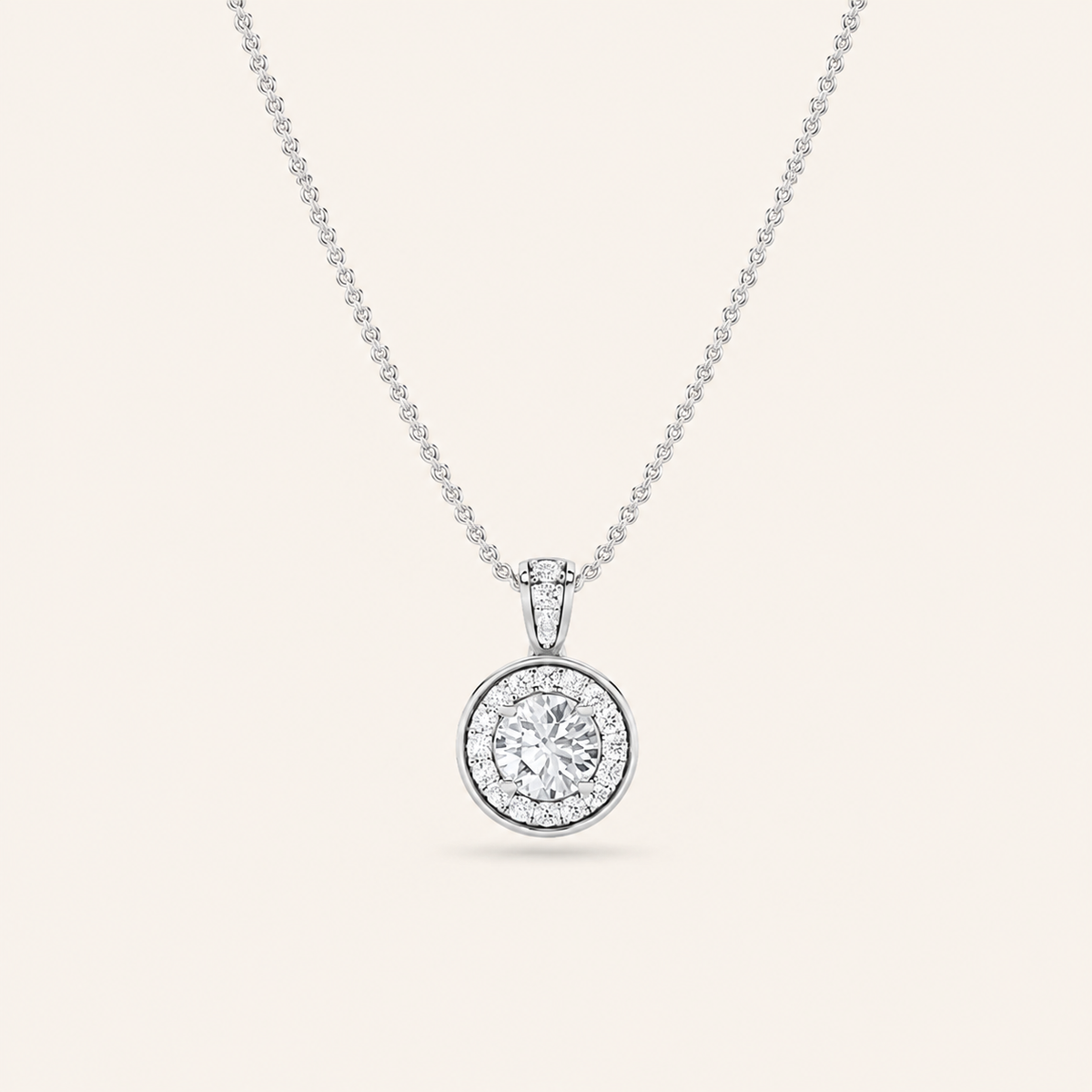 0.75CT Round Cut Lab Grown Diamond Halo Pendant Necklace