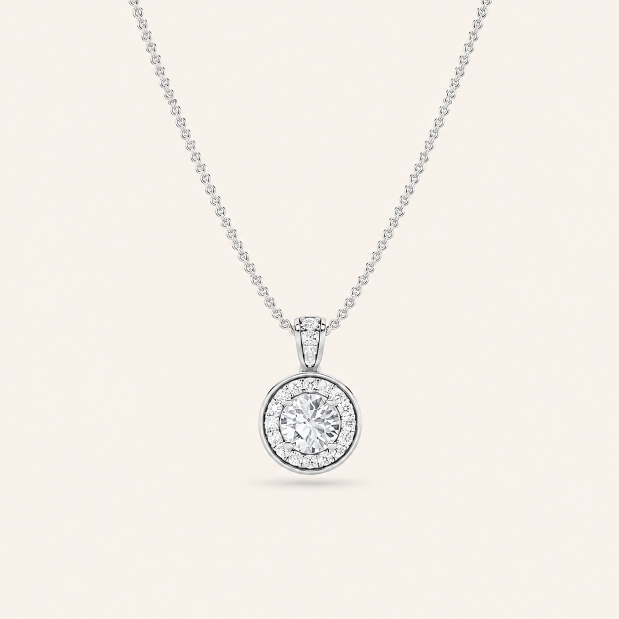 0.75CT Round Cut Lab Grown Diamond Halo Pendant Necklace