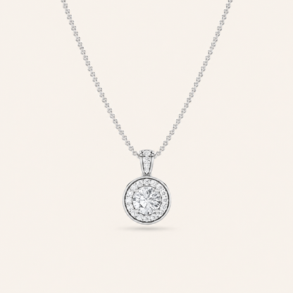 0.75CT Round Cut Lab Grown Diamond Halo Pendant Necklace