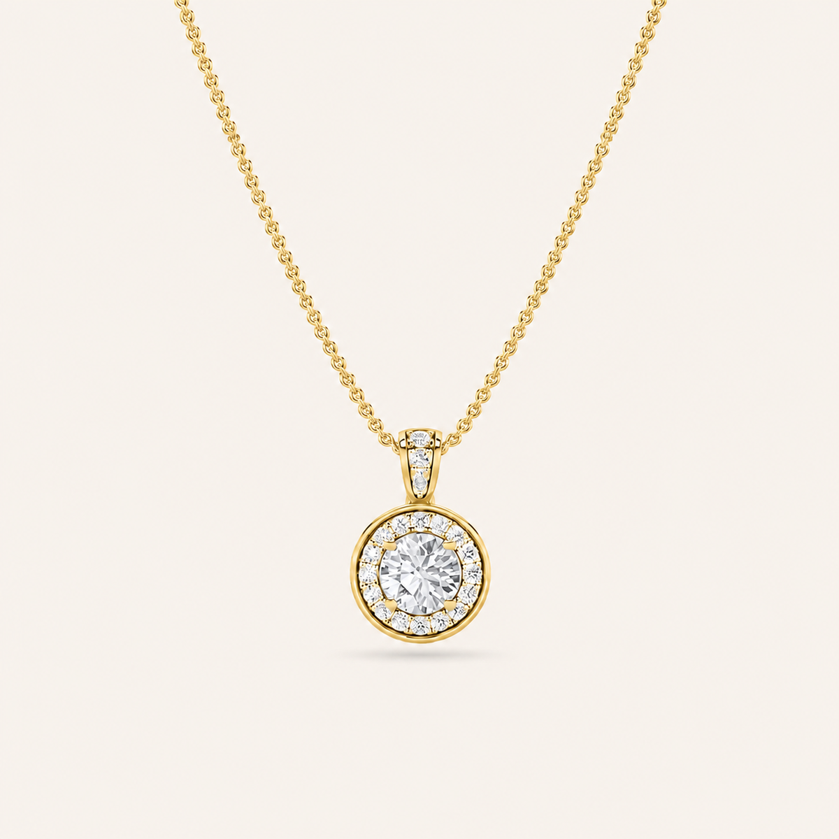0.75CT Round Cut Lab Grown Diamond Halo Pendant Necklace