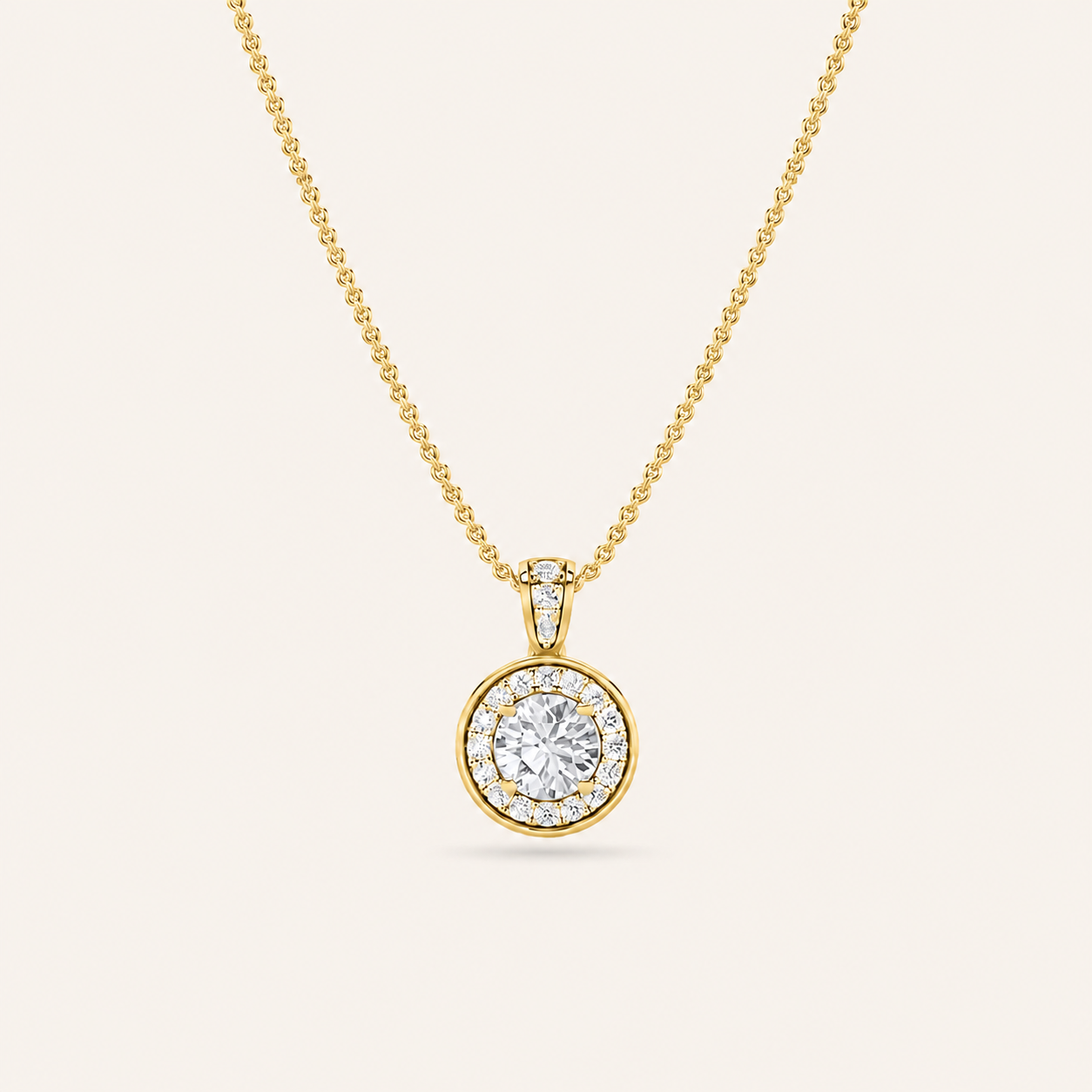 0.75CT Round Cut Lab Grown Diamond Halo Pendant Necklace