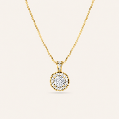 0.75CT Round Cut Lab Grown Diamond Halo Pendant Necklace
