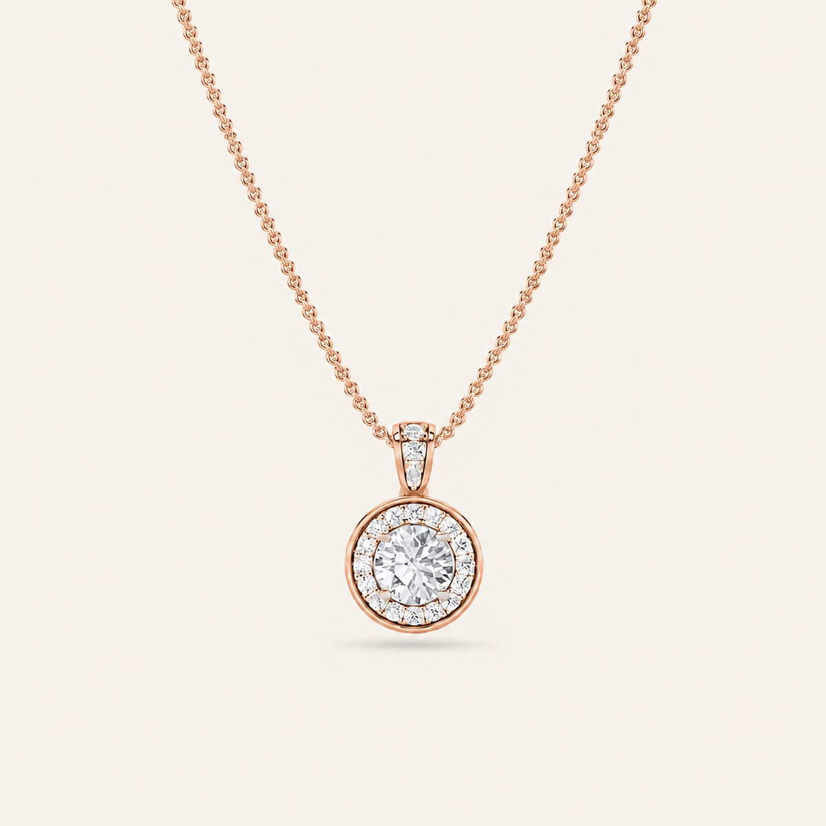 0.75CT Round Cut Lab Grown Diamond Halo Pendant Necklace