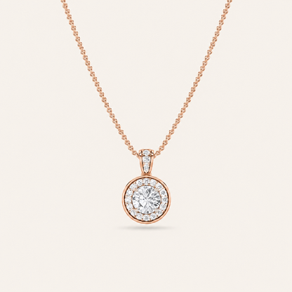 0.75CT Round Cut Lab Grown Diamond Halo Pendant Necklace