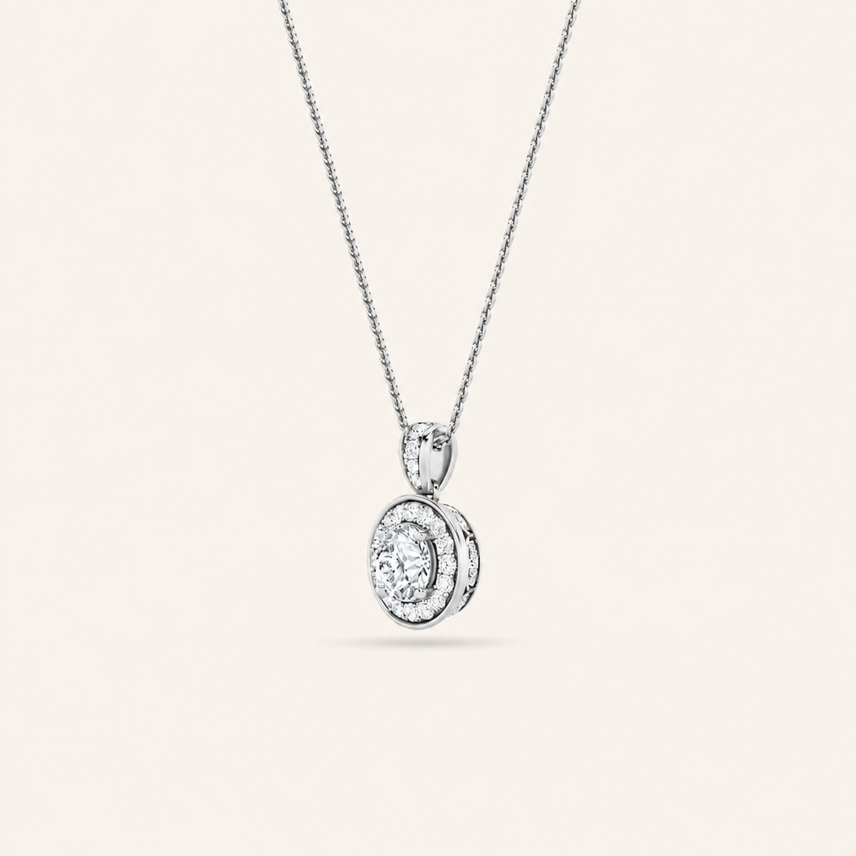 0.75CT Round Cut Lab Grown Diamond Halo Pendant Necklace