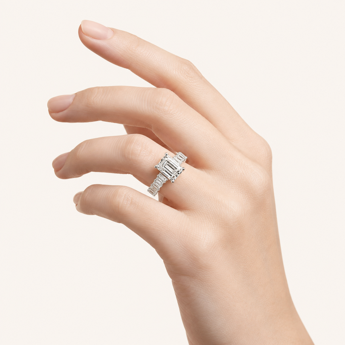 7.00CT Emerald Cut Lab Grown Diamond Cluster Ring