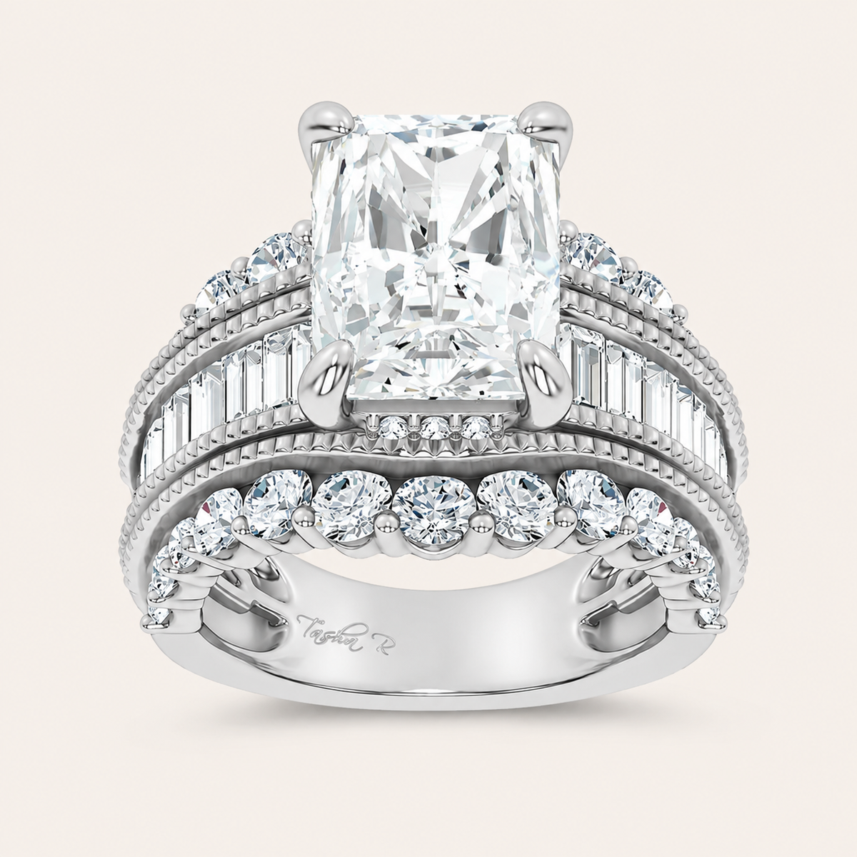 7.33CT Emerald Cut Lab Grown Diamond Cluster Ring
