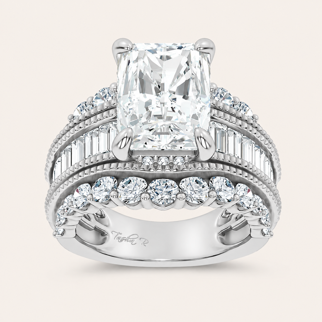7.33CT Emerald Cut Lab Grown Diamond Cluster Ring