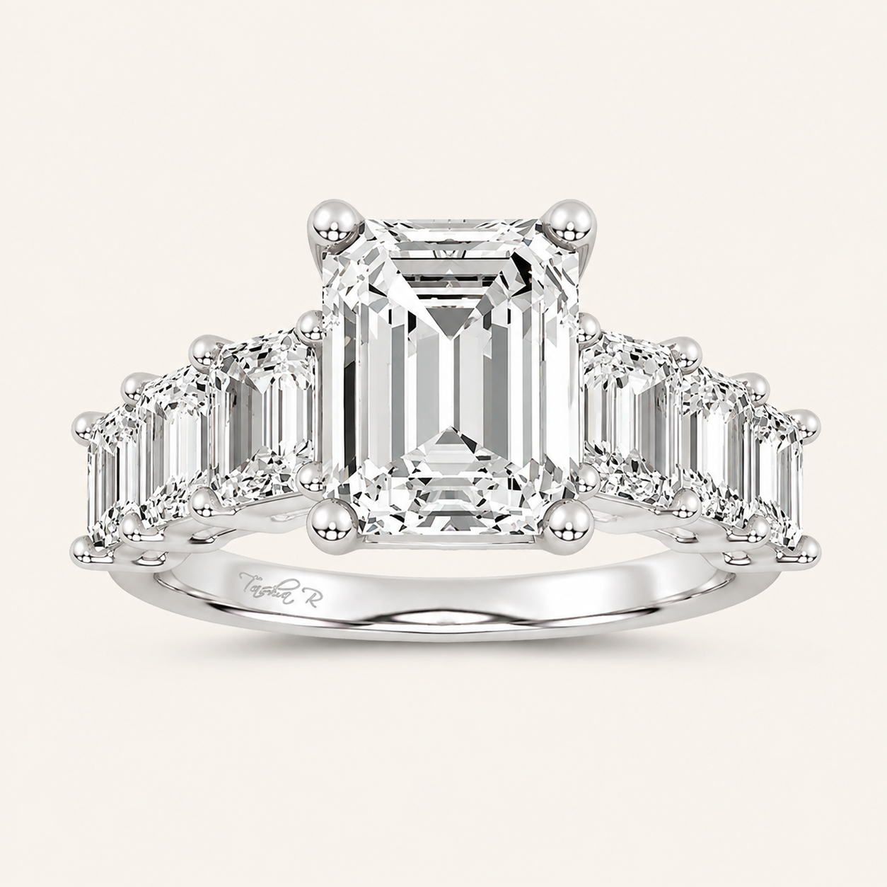 7.46CT Emeradl Cut Lab Grown Diamond Cluster Ring