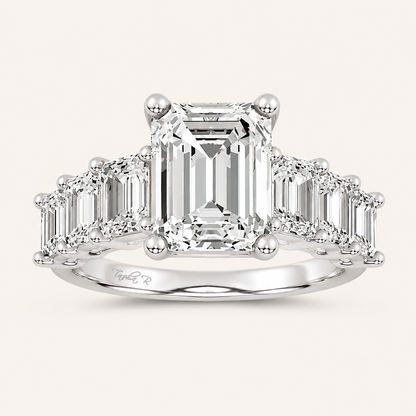 7.46CT Emeradl Cut Lab Grown Diamond Cluster Ring