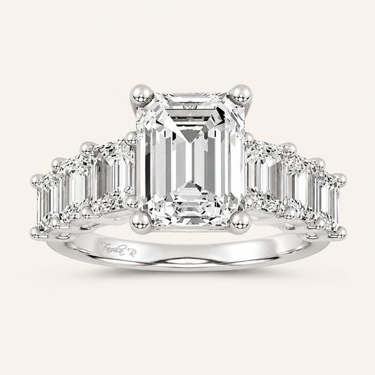 7.46CT Emeradl Cut Lab Grown Diamond Cluster Ring