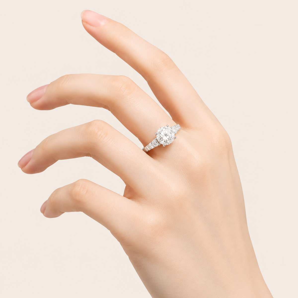 2.75CT Round Cut Lab Grown Diamond Side Stone Ring
