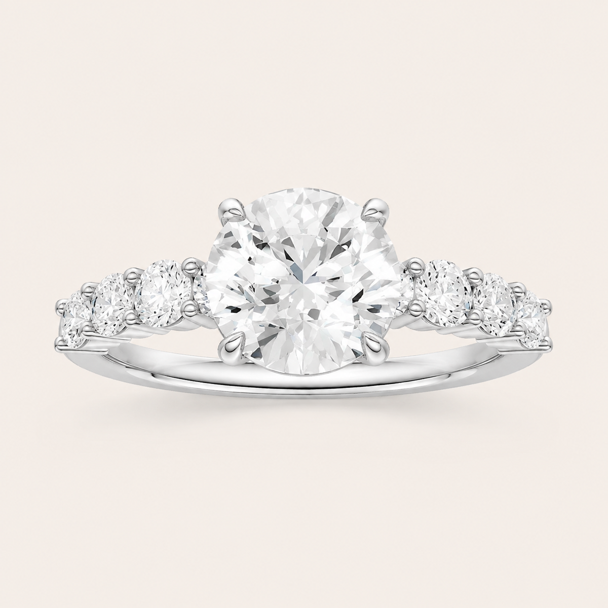 2.75CT Round Cut Lab Grown Diamond Side Stone Ring