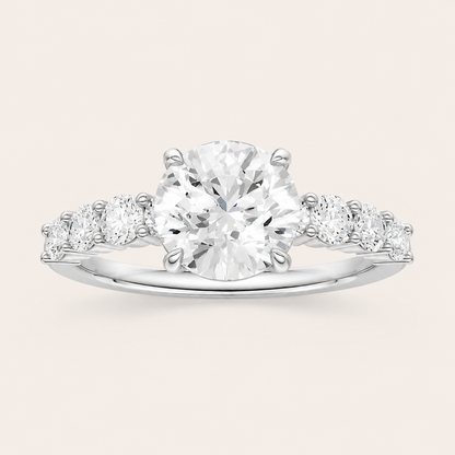 2.75CT Round Cut Lab Grown Diamond Side Stone Ring