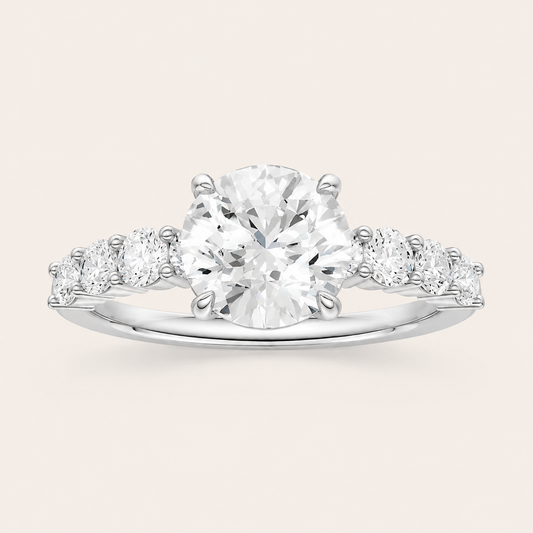 2.75CT Round Cut Lab Grown Diamond Side Stone Ring