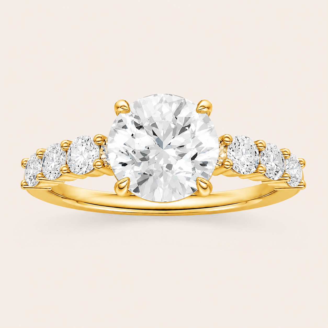 2.75CT Round Cut Lab Grown Diamond Side Stone Ring