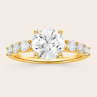 2.75CT Round Cut Lab Grown Diamond Side Stone Ring