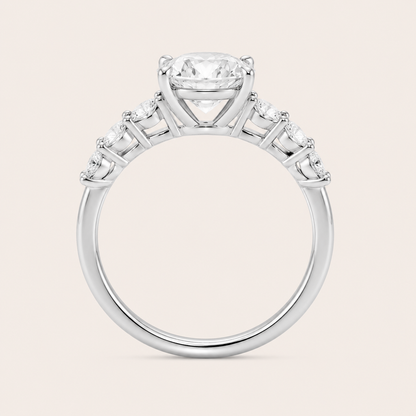 2.75CT Round Cut Lab Grown Diamond Side Stone Ring