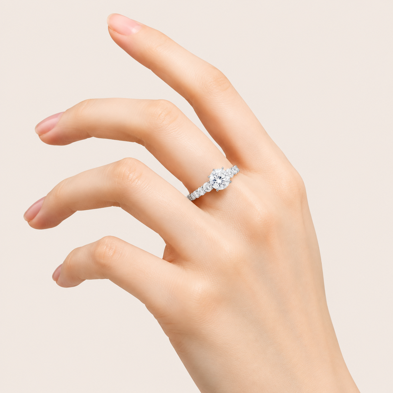 3.00CT Round Cut Lab Grown Diamond Side Stone Ring
