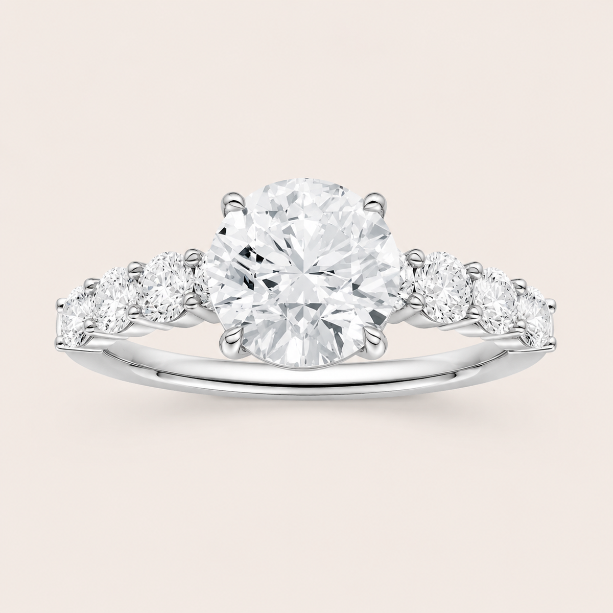 3.00CT Round Cut Lab Grown Diamond Side Stone Ring