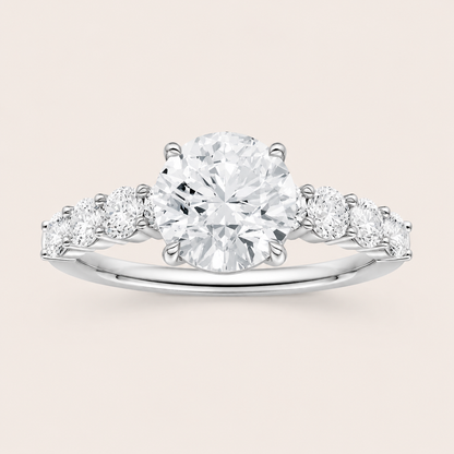 3.00CT Round Cut Lab Grown Diamond Side Stone Ring