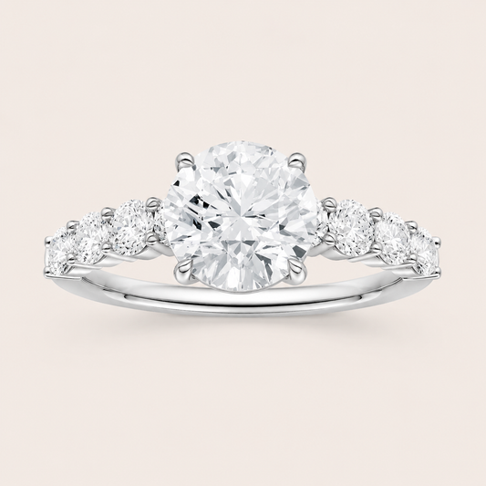 3.00CT Round Cut Lab Grown Diamond Side Stone Ring