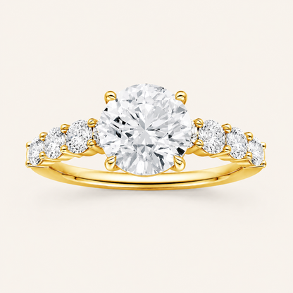 3.00CT Round Cut Lab Grown Diamond Side Stone Ring