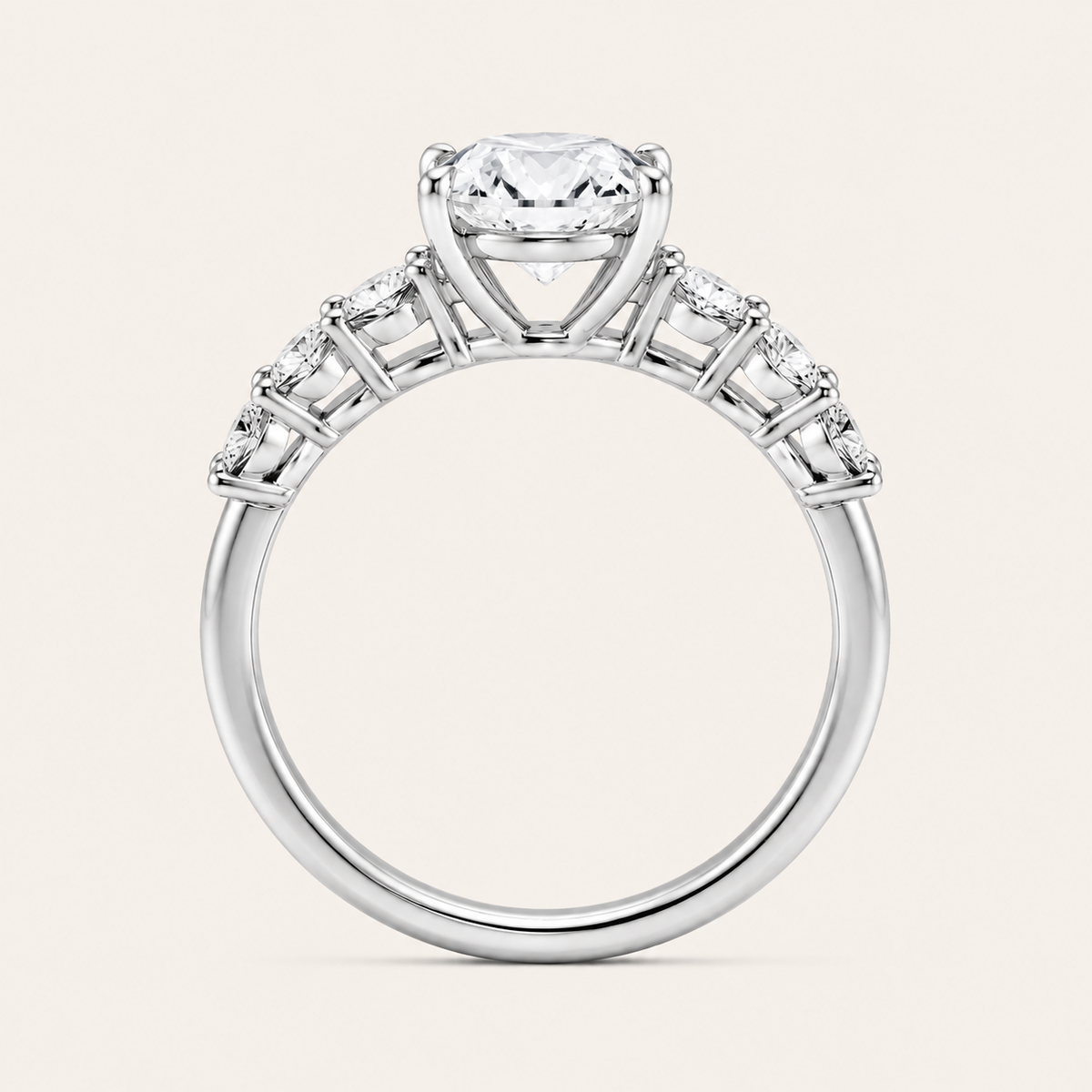 3.00CT Round Cut Lab Grown Diamond Side Stone Ring