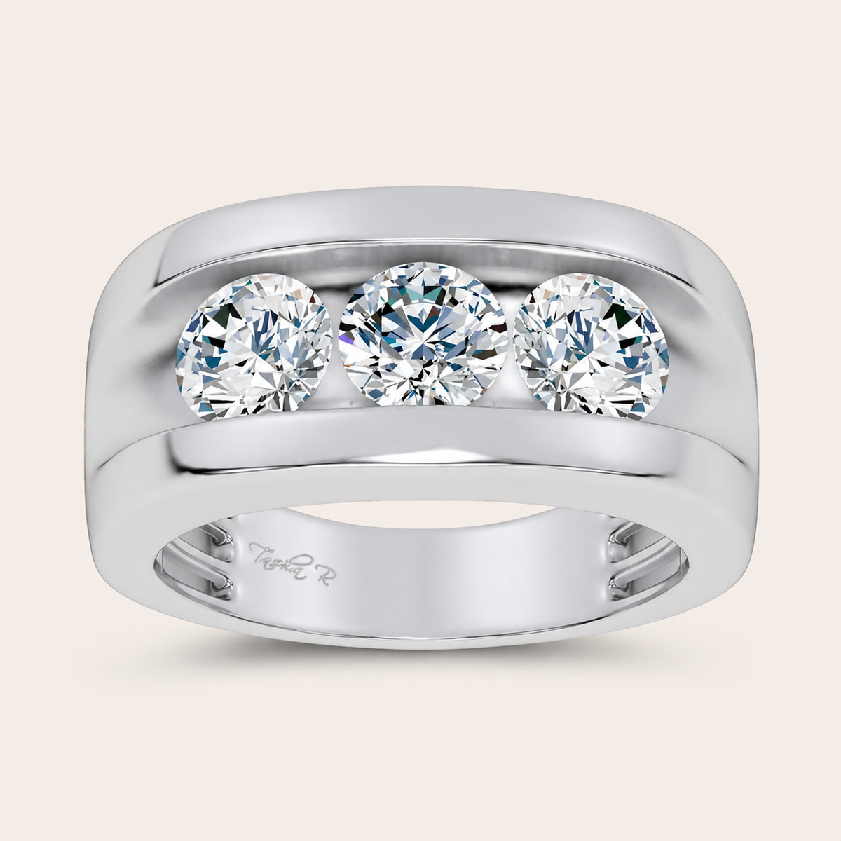 3.00CT Round Cut Lab Grown Diamond Three Stone Men's Ring